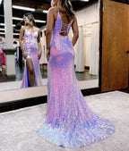 Mermaid Glitter Lavender Floral Long Prom Dress with Slit by KissProm