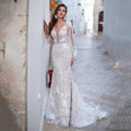 Luxury Backless Tulle Mermaid Wedding Dresses 2022 Long Sleeve Lace Appliques V-neck White Bridal Gown vestidos de novia by payinti