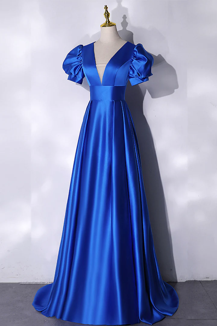 Blue satin long prom dress simple evening dress Y241