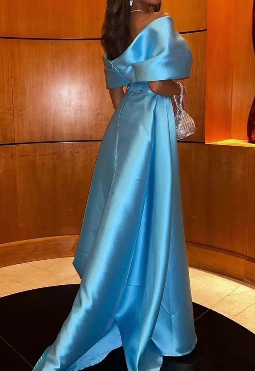 Off The Shoulder Blue Satin Evening Dress Y4026 by simplepromdress