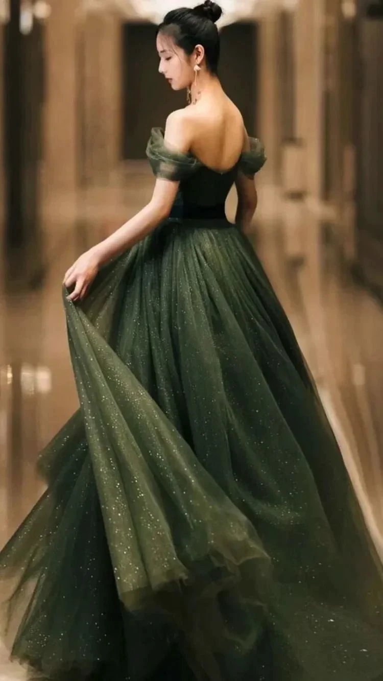 Simple green tulle long prom dress, green tulle evening dress Y1554 by simplepromdress