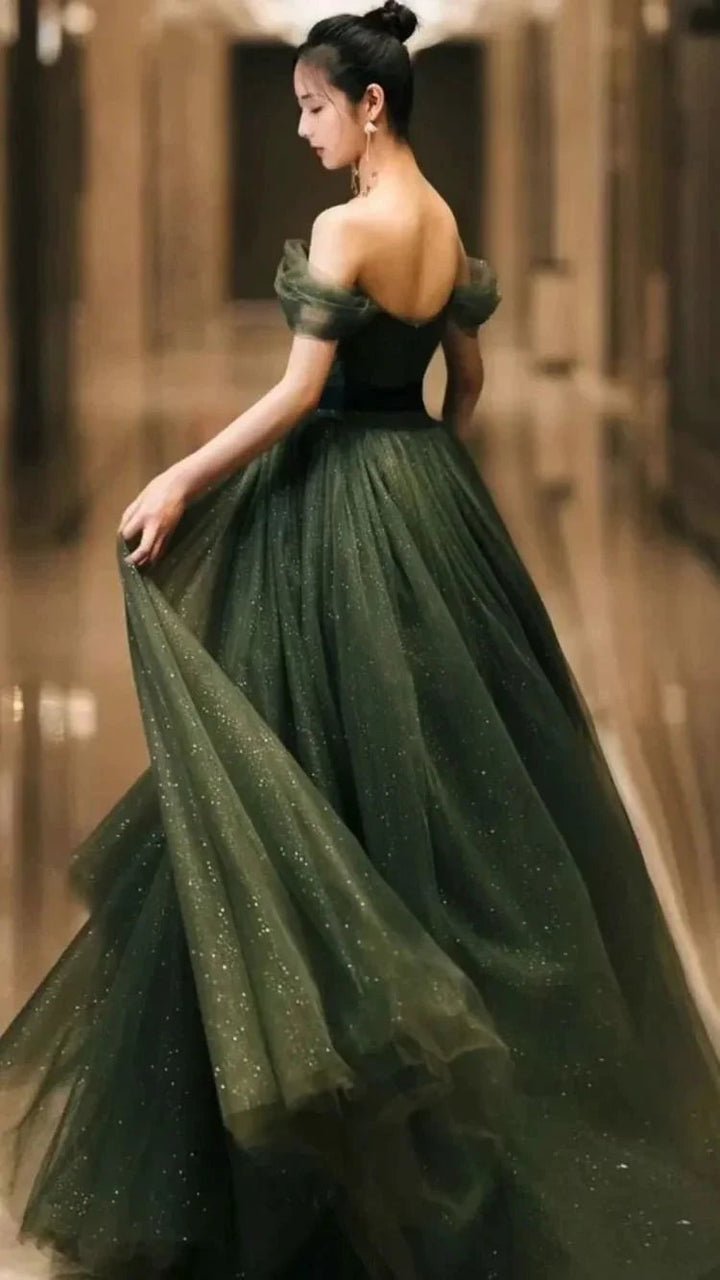 Simple green tulle long prom dress, green tulle evening dress Y1554 by simplepromdress