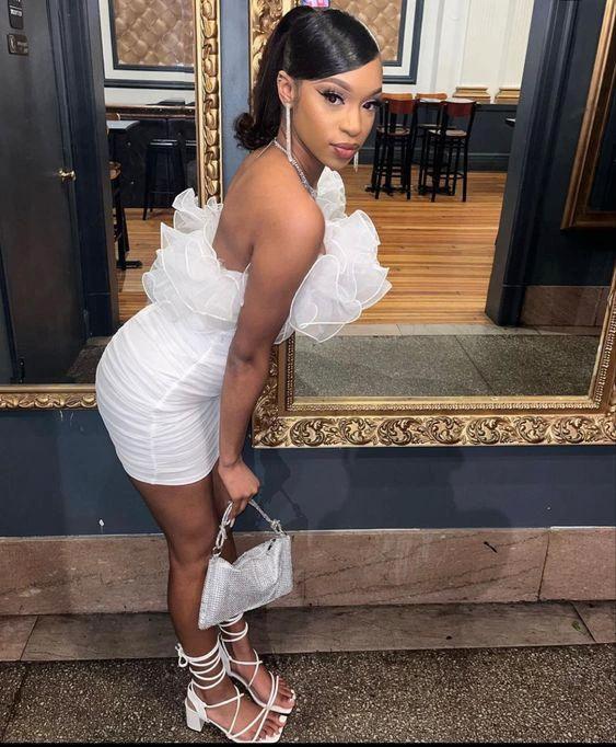 White Short Homecoming Dress With Ruffles Party Dress Y1544 by simplepromdress