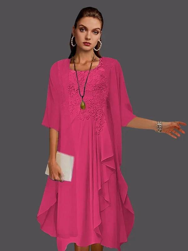 Two Piece A-Line Chiffon Lace Sleeveless Jacket Dresses with Pleats Appliques by Dreamylily