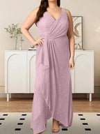 A-Line V-Neck Ruched Metallic Mesh Dress by Dreamylily