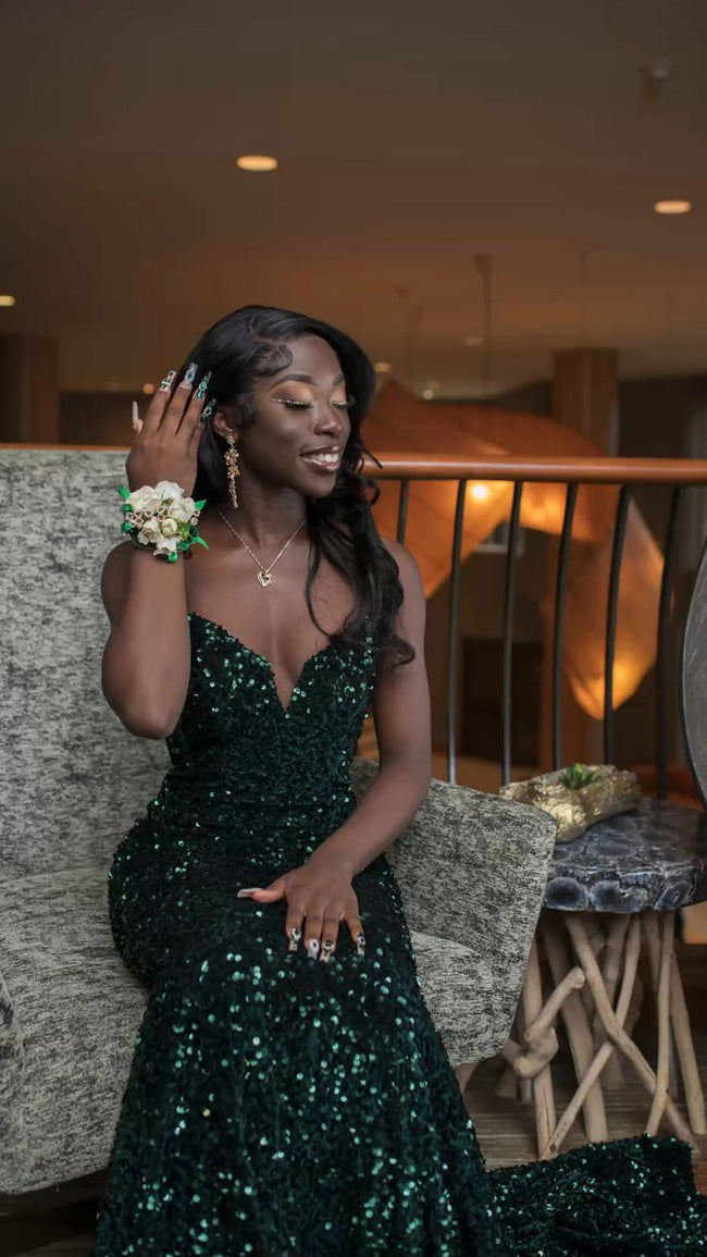 Green Sequin Long Prom Dress Mermaid Evening Gown Senior Prom Y120 Hover Image