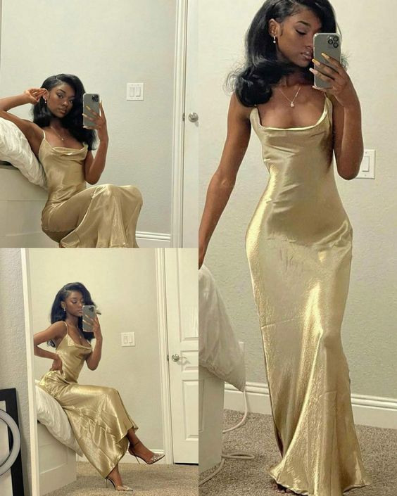 black girl gold backless evening dresses, prom dresses, sexy evening dresses Y119 Hover Image