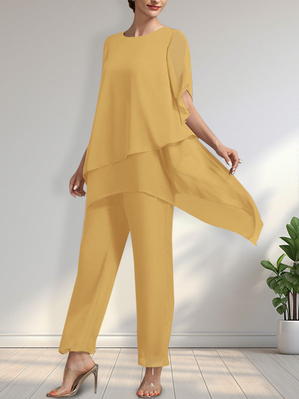 Separates Jumpsuit/Pantsuit Scoop Ankle-Length Chiffon Mother of the Bride Dress