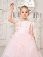 Princess Sleeveless Tulle Flower Girl Dress with Beading and Feather Bow (010… - photo 2