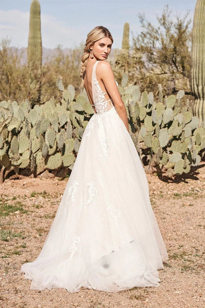 Pastrol Wedding Dresses V-neck Backless Tulle For Women 2023 Bride A-LINE Appliques Vestidos De Novia Made To Order by payinti