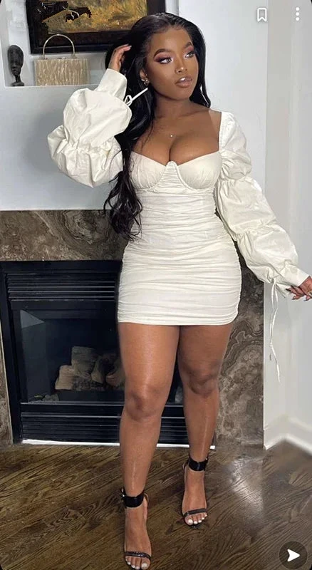 Sexy Solid Flounce Square Collar Pencil Skirt Dresses Birthday Outfit Dress White Homecoming Dress Y1902 by simplepromdress