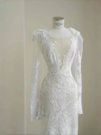 Elegant White Lace Appliques Mermaid Evening Dress,Backless Prom Dress Wedding Dress Y8677 by simplepromdress