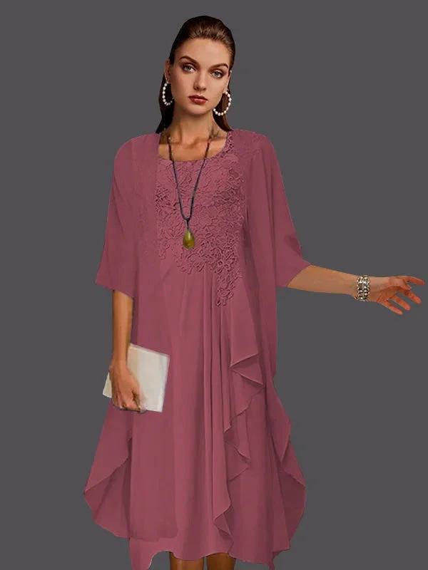 Two Piece A-Line Chiffon Lace Sleeveless Jacket Dresses with Pleats Appliques by Dreamylily