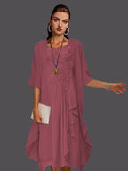 Two Piece A-Line Chiffon Lace Sleeveless Jacket Dresses with Pleats Appliques by Dreamylily