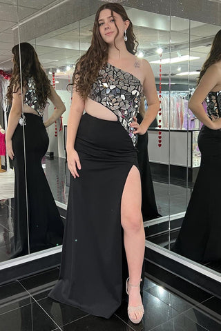 Ashley |Etuikleid mit One-Shoulder-Schnitt und Spiegelpailletten