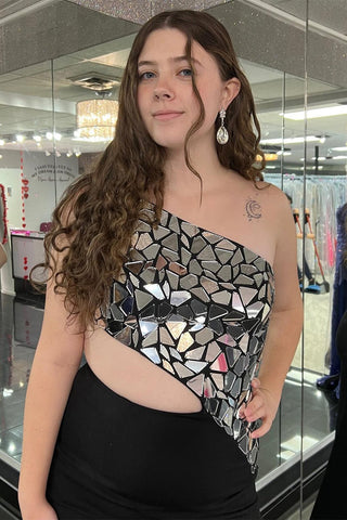Ashley |Etuikleid mit One-Shoulder-Schnitt und Spiegelpailletten