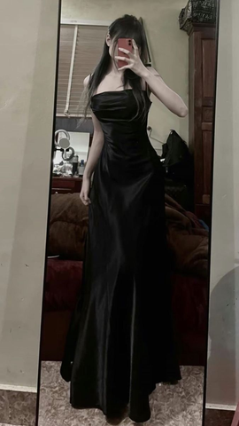 Elegantes Spaghettiträger Schwarzes Meerjungfrauen-Ballkleid Sexy Abendkleid Y7669
