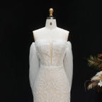 White Nude Lace Mermaid Wedding Dress Luxury Beaded Sequins   Tulle Gloves SW161