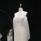 White Nude Lace Mermaid Wedding Dress Luxury Beaded Sequins   Tulle Gloves SW161