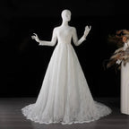Luxury High Neck Lace Wedding Dress with Overskirt SW541