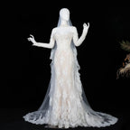 Elegant Ivory Sweetheart Neckline Sheer Lace Mermaid Wedding Dress with Veil SW171