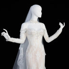 Elegant Ivory Sweetheart Neckline Sheer Lace Mermaid Wedding Dress with Veil SW171