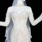 Elegant Ivory Sweetheart Neckline Sheer Lace Mermaid Wedding Dress with Veil SW171