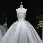 Luxury Pearl Strapless Ball Gown White Wedding Dress SW586