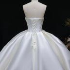 Luxury Pearl Strapless Ball Gown White Wedding Dress SW586