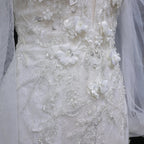 White  Off‑The‑Shoulder Puff Sleeve 3D Floral Mermaid Wedding Dress SW630