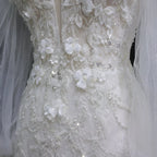 White  Off‑The‑Shoulder Puff Sleeve 3D Floral Mermaid Wedding Dress SW630