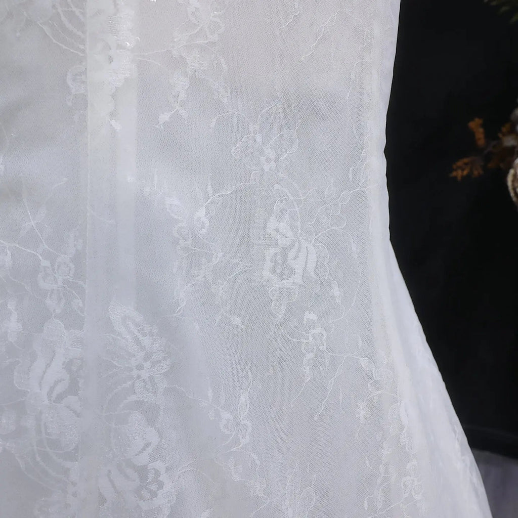 White  Off‑The‑Shoulder Puff Sleeve 3D Floral Mermaid Wedding Dress SW630