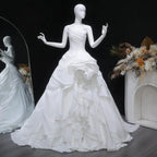 White Ruched Bodice Tiered Voluminous Satin Bridal Gown SW628