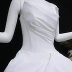 White Ruched Bodice Tiered Voluminous Satin Bridal Gown SW628