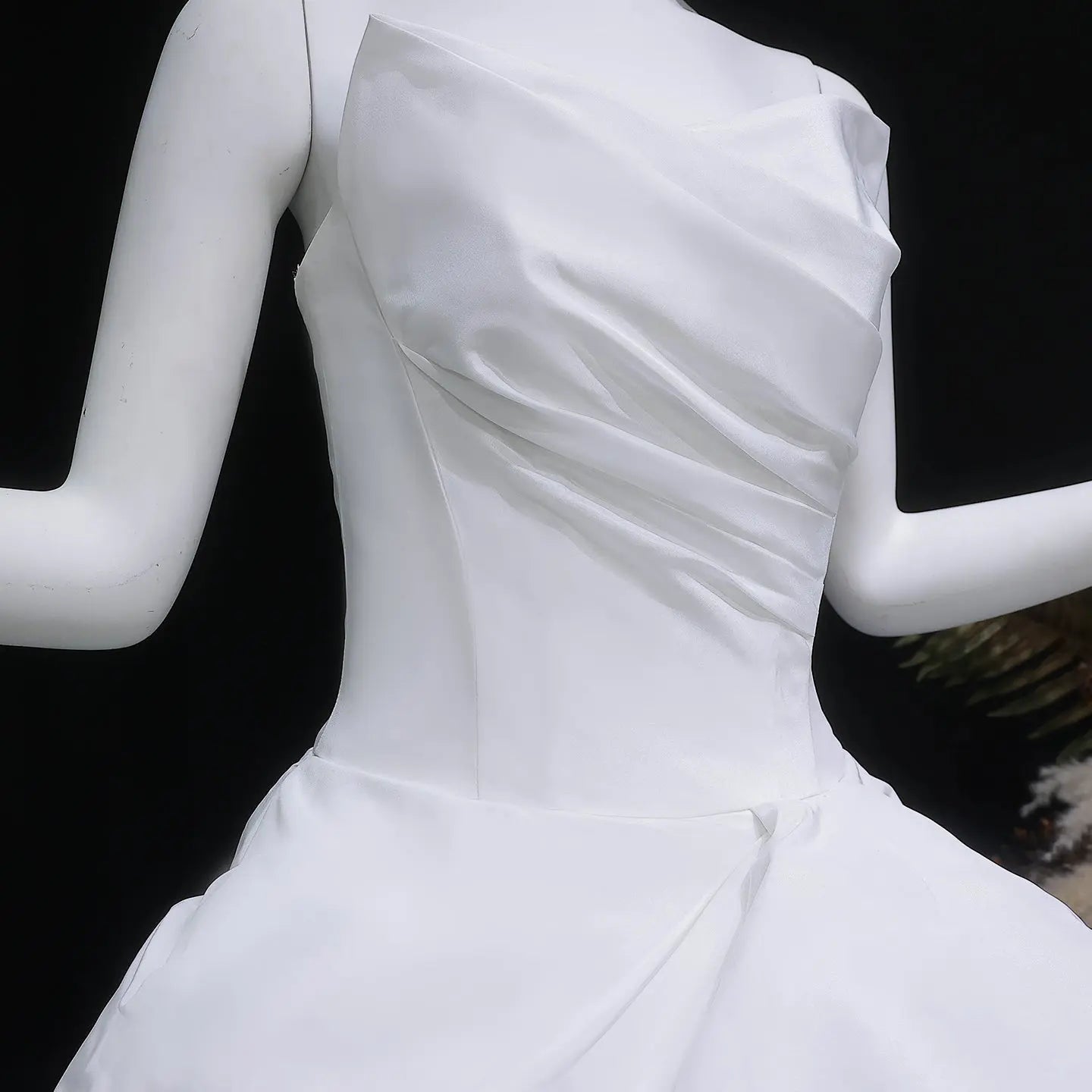 White Ruched Bodice Tiered Voluminous Satin Bridal Gown SW628