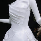 White Ruched Bodice Tiered Voluminous Satin Bridal Gown SW628