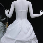 White Ruched Bodice Tiered Voluminous Satin Bridal Gown SW628