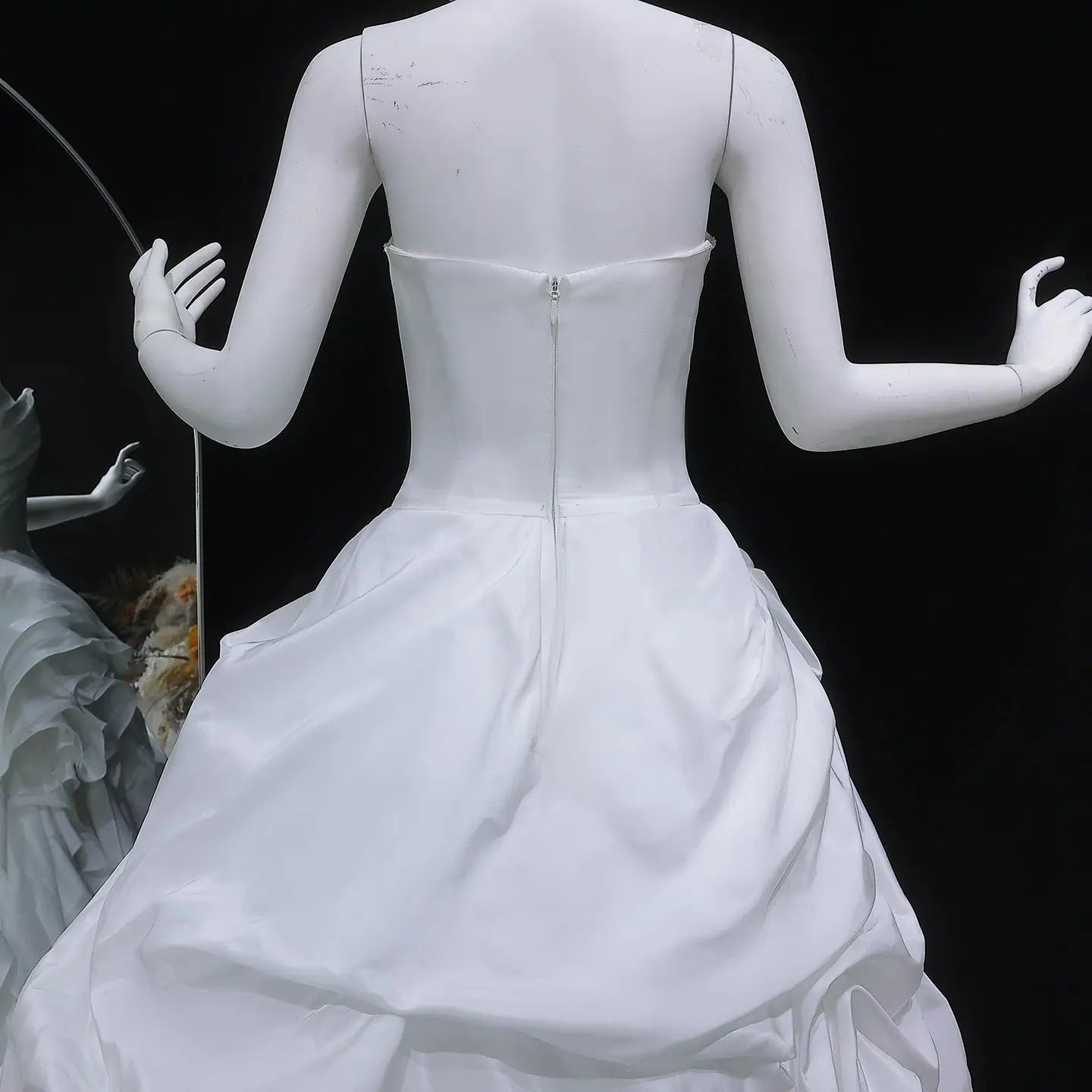White Ruched Bodice Tiered Voluminous Satin Bridal Gown SW628