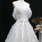 White 3D Floral Applique Sweetheart Ball Gown Wedding Dress SW629