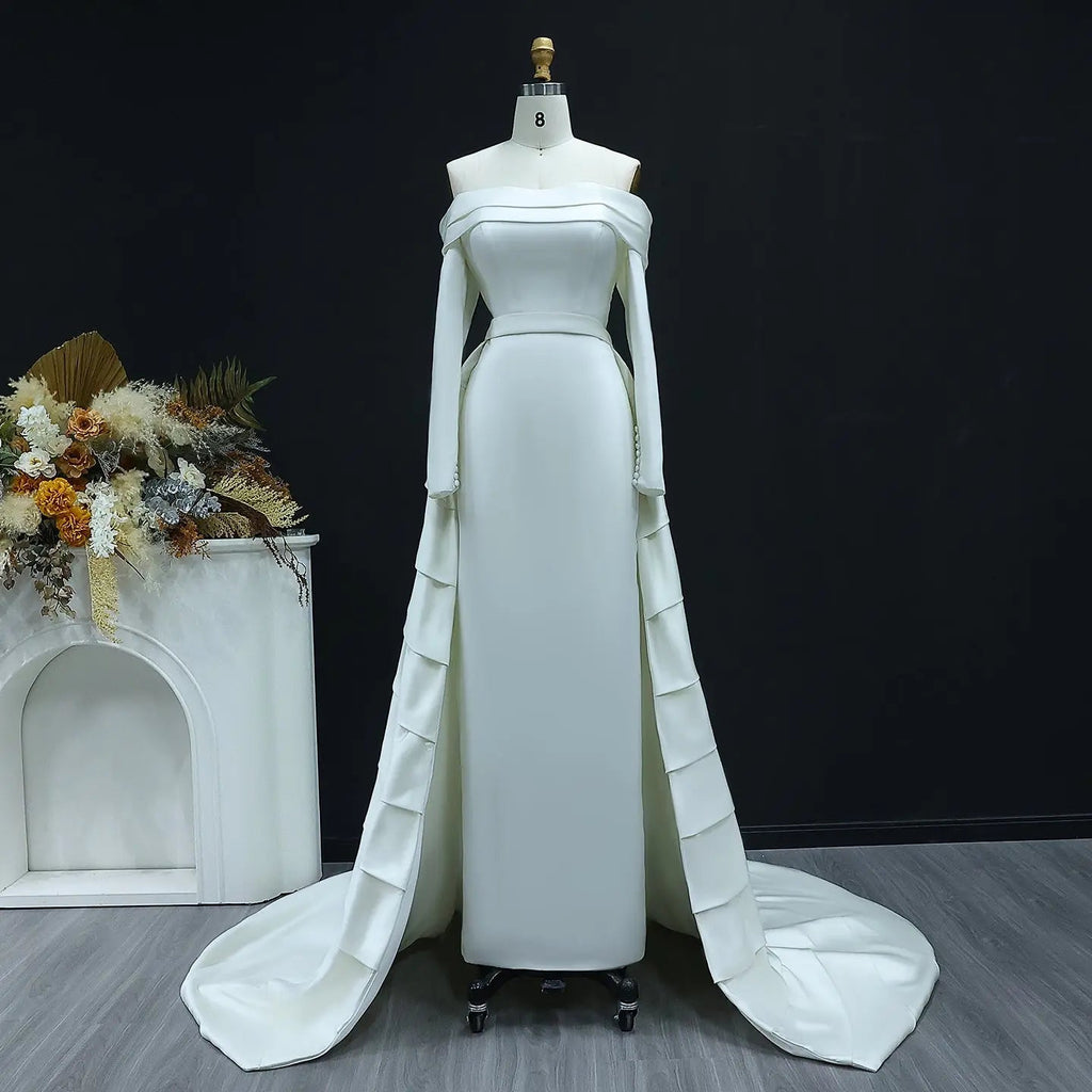 Luxury Minimalist Off Shoulder Wedding Dress with Overskirt SW516