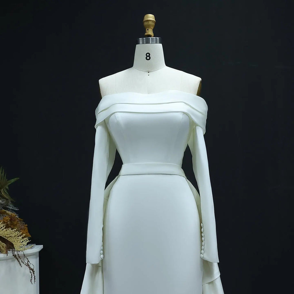 Luxury Minimalist Off Shoulder Wedding Dress with Overskirt SW516