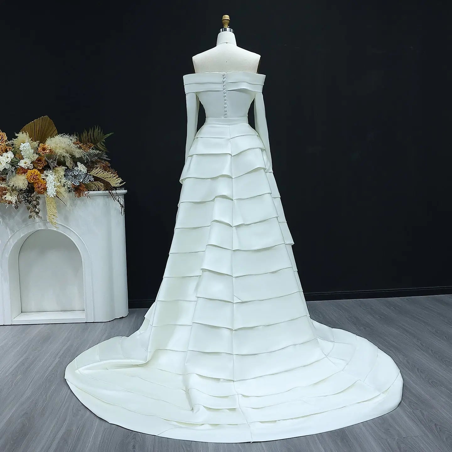 Luxury Minimalist Off Shoulder Wedding Dress with Overskirt SW516
