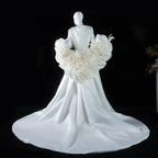 Ivory  Romantic A-Line Satin Wedding Dress 3D Rose Floral With Veil  SW661
