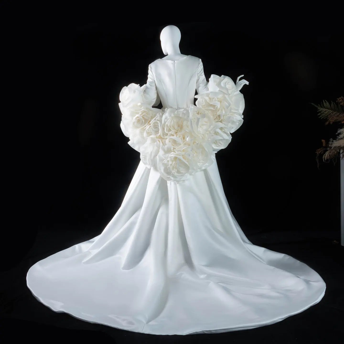 Ivory  Romantic A-Line Satin Wedding Dress 3D Rose Floral With Veil  SW661