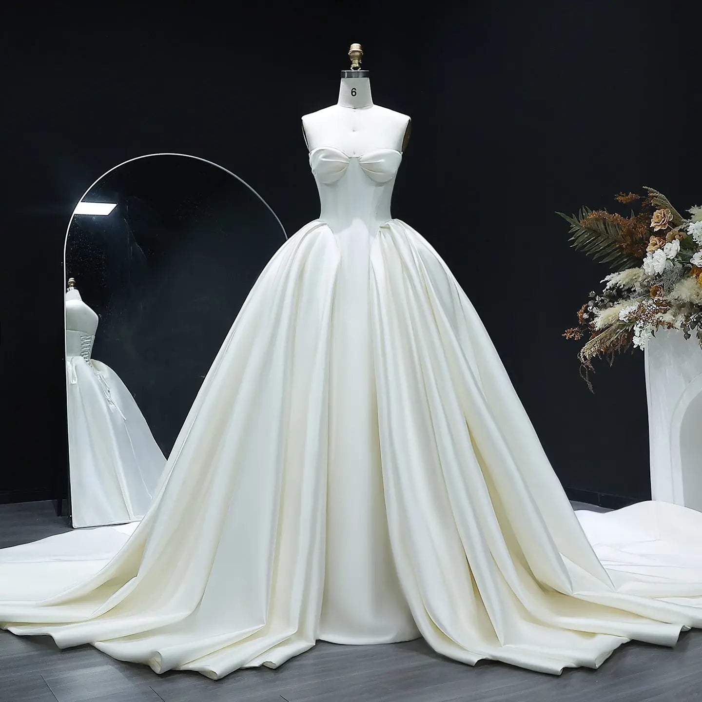 Luxury Sweetheart Satin Ball Gown Wedding Dress with Overskirt SW010