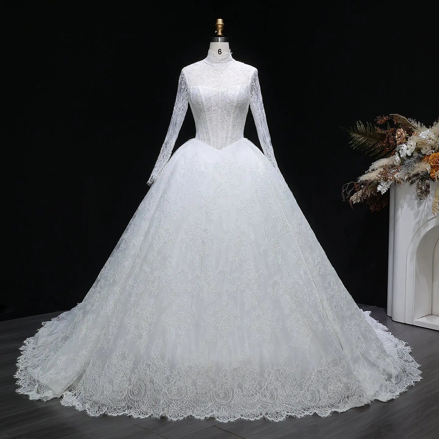 Luxury High Neck Lace Wedding Dress SW519