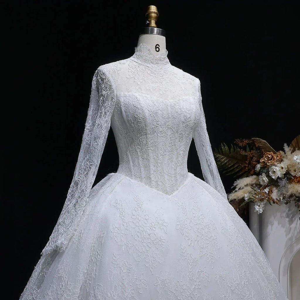 Luxury High Neck Lace Wedding Dress SW519