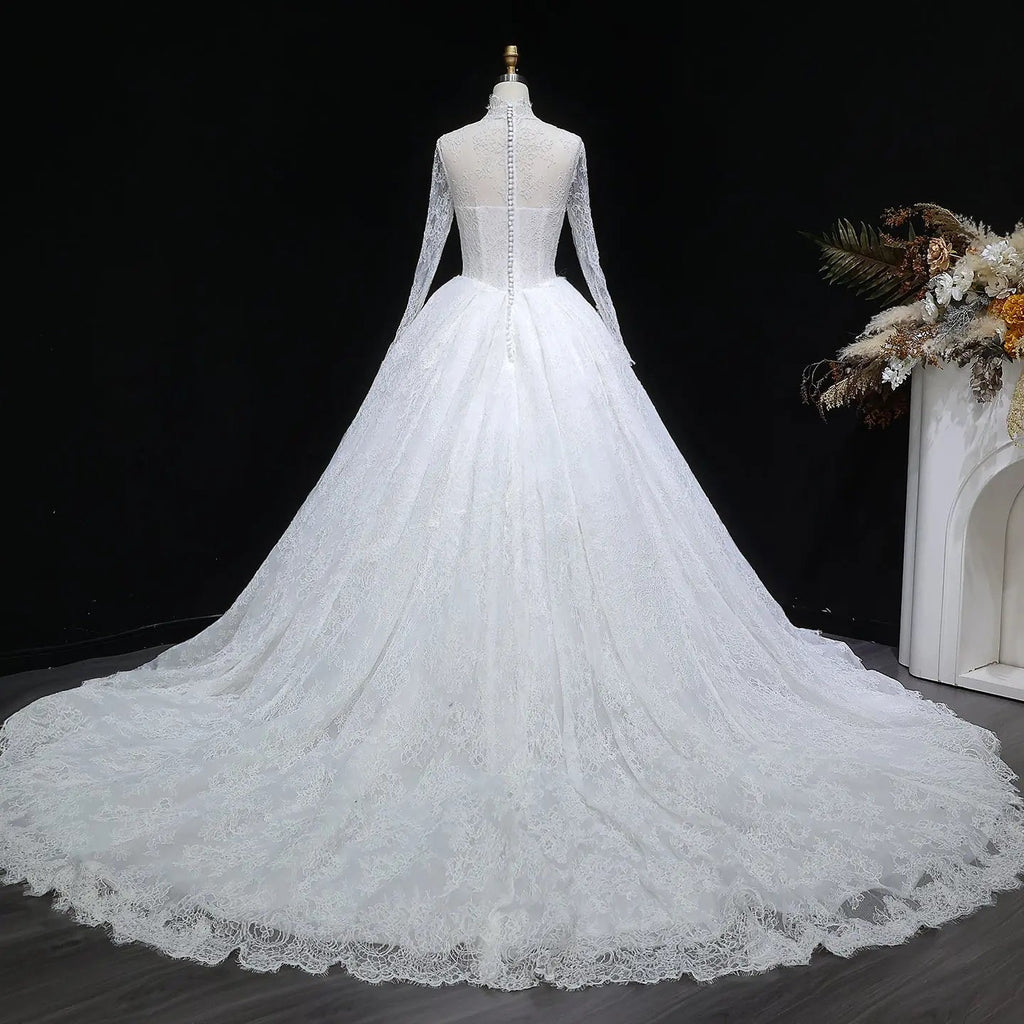 Luxury High Neck Lace Wedding Dress SW519