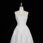White Lace Spaghetti Strap Bridal Gown Square Neck Beaded Corset Ball Gown SW612