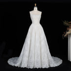 White Lace Spaghetti Strap Bridal Gown Square Neck Beaded Corset Ball Gown SW612